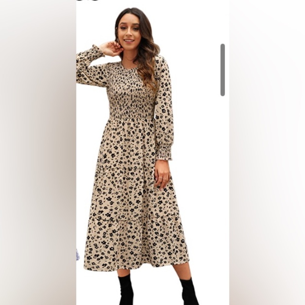 Cream black floral dress